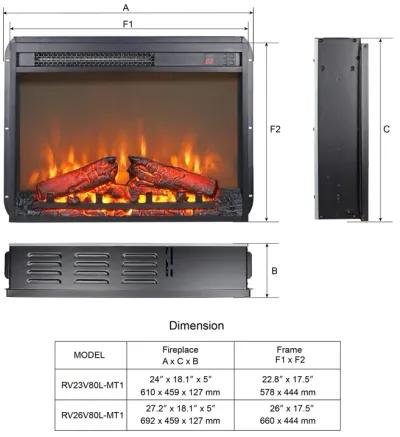 MONDAWE 26 Inch Electric Fireplace Insert, Ultra Thin Heater With Log Set and Realistic Flame, Remote Control With Timer, Overheating Protection