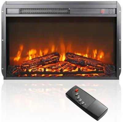 MONDAWE 26 Inch Electric Fireplace Insert, Ultra Thin Heater With Log Set and Realistic Flame, Remote Control With Timer, Overheating Protection