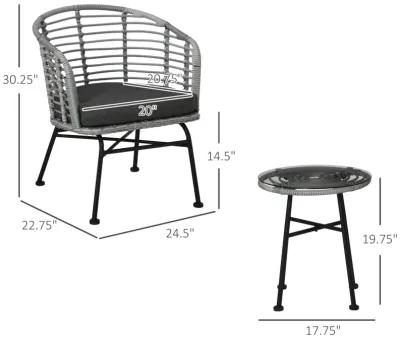 Black Patio Conversation: 3-Piece PE Rattan Bistro Set with Table