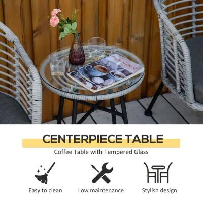 Black Patio Conversation: 3-Piece PE Rattan Bistro Set with Table