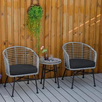 Black Patio Conversation: 3-Piece PE Rattan Bistro Set with Table