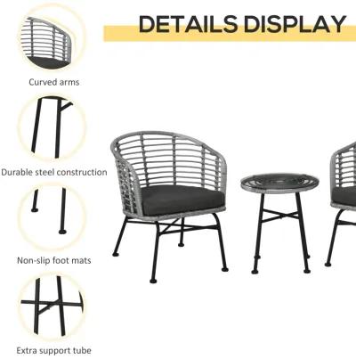 Black Patio Conversation: 3-Piece PE Rattan Bistro Set with Table