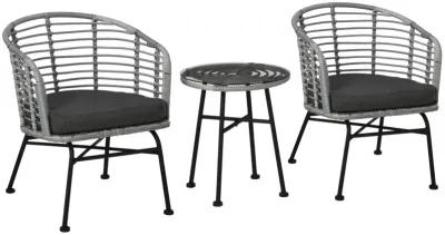 Black Patio Conversation: 3-Piece PE Rattan Bistro Set with Table