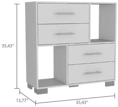 DEPOT E-SHOP Fountain Dresser, Two Open Shelves, Four Drawers-White, For Bedroom