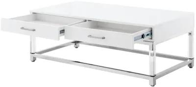 Inspired Home Kalel High Gloss 2 Drawers Coffee Table with Acrylic Legs Stainless Steel Base