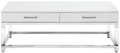 Inspired Home Kalel High Gloss 2 Drawers Coffee Table with Acrylic Legs Stainless Steel Base