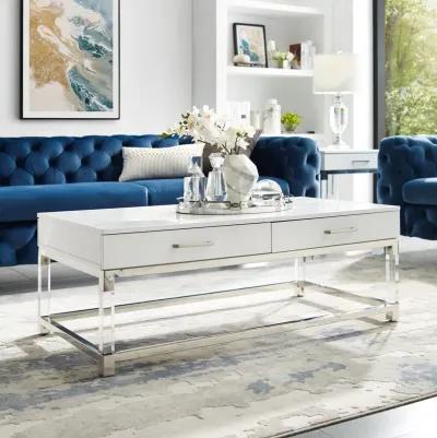 Inspired Home Kalel High Gloss 2 Drawers Coffee Table with Acrylic Legs Stainless Steel Base