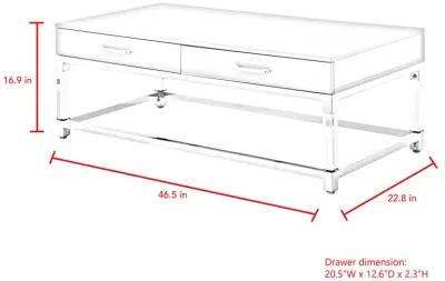 Inspired Home Kalel High Gloss 2 Drawers Coffee Table with Acrylic Legs Stainless Steel Base