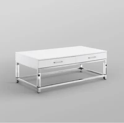 Inspired Home Kalel High Gloss 2 Drawers Coffee Table with Acrylic Legs Stainless Steel Base