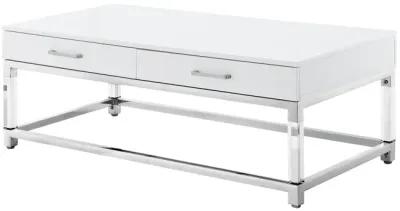 Inspired Home Kalel High Gloss 2 Drawers Coffee Table with Acrylic Legs Stainless Steel Base