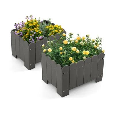 2 Pack Rectangular Planter Box with Drainage Gaps for Front Porch Garden Balcony