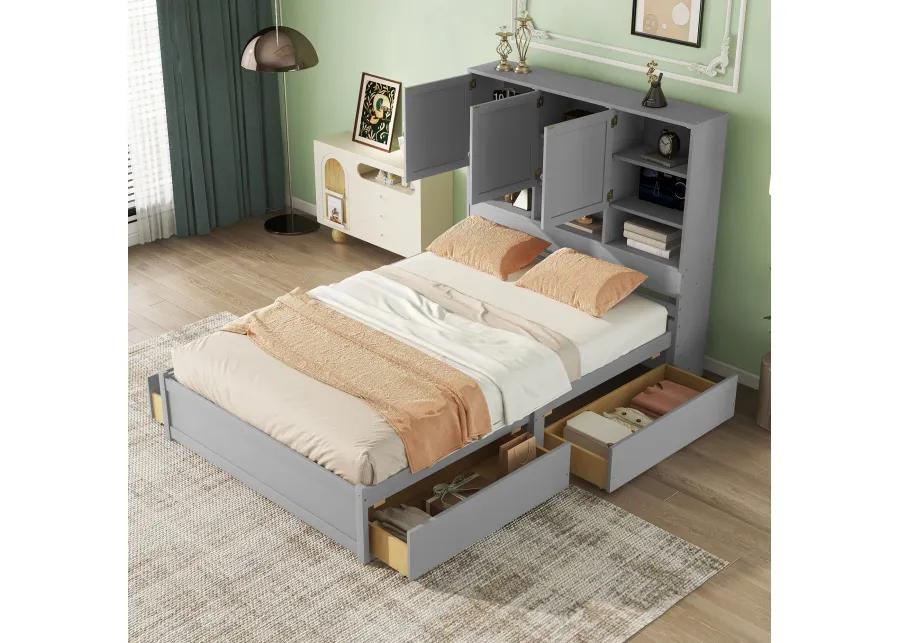 Merax Platform Bed with Storage Headboard and 4 Drawers