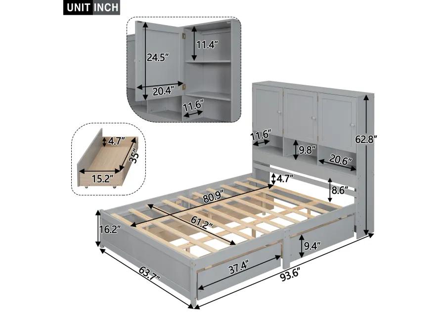 Merax Platform Bed with Storage Headboard and 4 Drawers