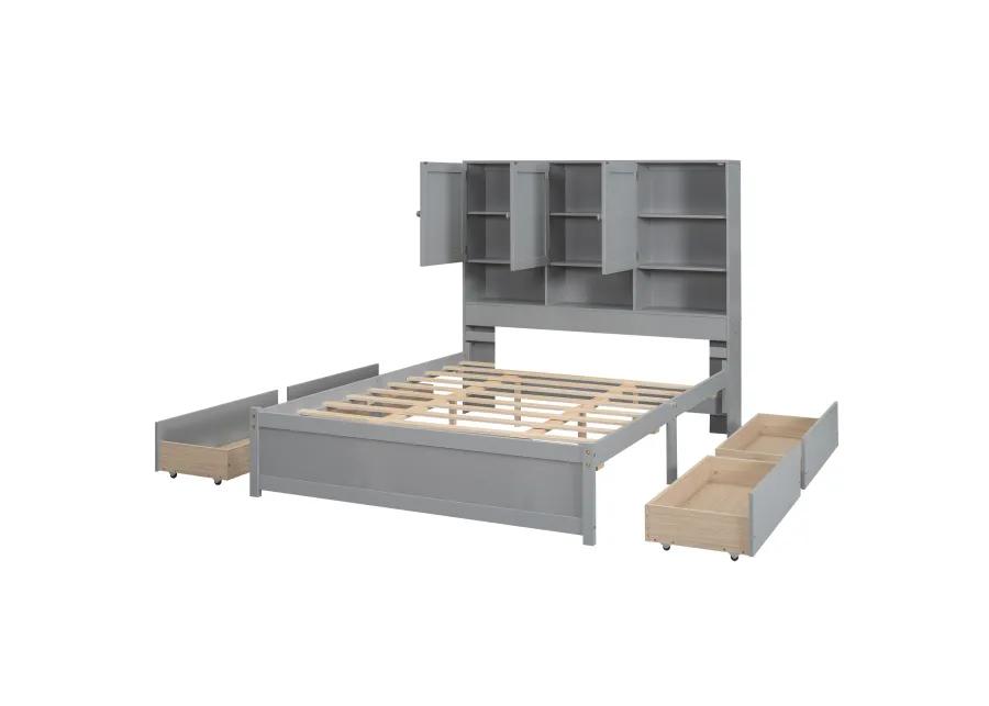 Merax Platform Bed with Storage Headboard and 4 Drawers