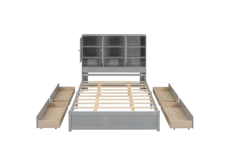 Merax Platform Bed with Storage Headboard and 4 Drawers