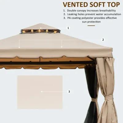 Khaki Backyard Haven: 10'x10' Gazebo with Netting & Double-Vented Roof