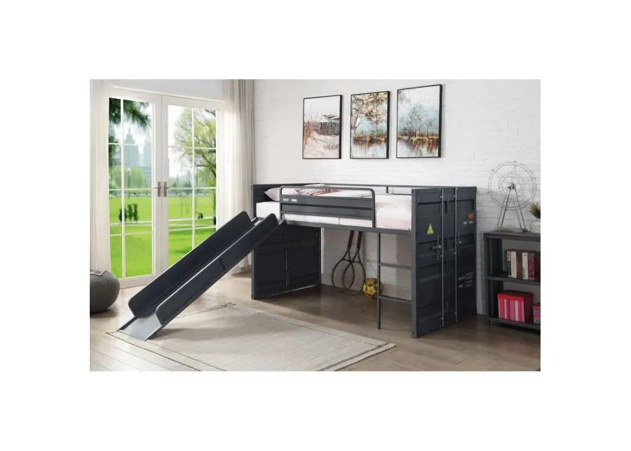 Cartwin Loft Bed with Slide, Gunmetal Finish