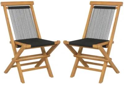 Hivvago 2 Piece Patio Folding Chairs with Woven Rope Seat and Back for Porch Backyard Poolside