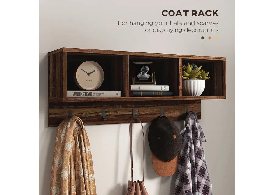 Brown Entryway Coat Rack: 5-Hook, Shoe Bench, 10-Pair Capacity