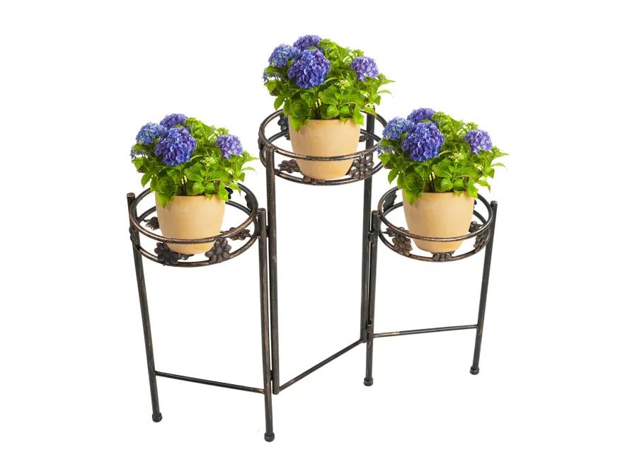 Sunnydaze Bronze Painted Metal 3-Tier Staggered Folding Plant Stand - 29 in