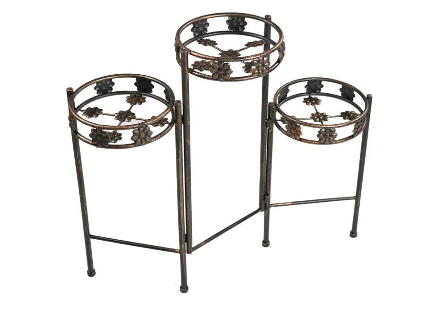 Sunnydaze Bronze Painted Metal 3-Tier Staggered Folding Plant Stand - 29 in