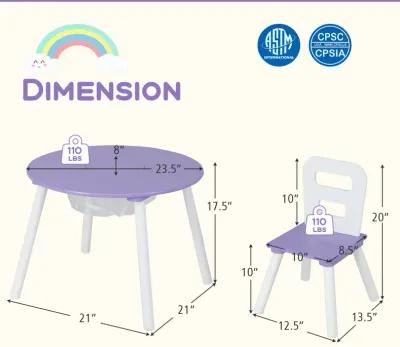 Wood Activity Kids Table and Chair Set with Center Mesh Storage for Snack Time and Homework