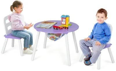 Wood Activity Kids Table and Chair Set with Center Mesh Storage for Snack Time and Homework