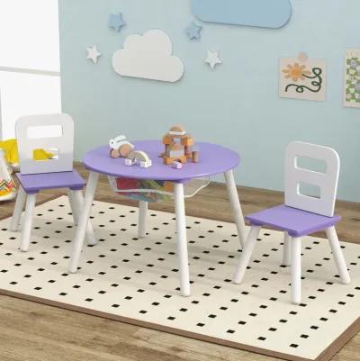 Wood Activity Kids Table and Chair Set with Center Mesh Storage for Snack Time and Homework