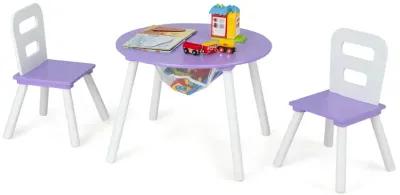 Wood Activity Kids Table and Chair Set with Center Mesh Storage for Snack Time and Homework