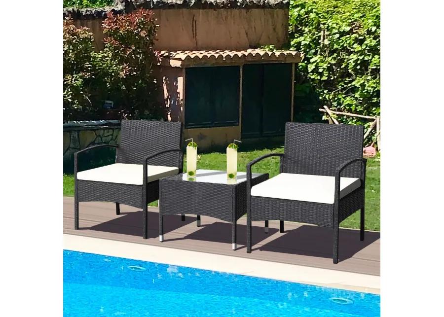 3 Pieces Patio Wicker Rattan Furniture Set with Cushion for Lawn Backyard