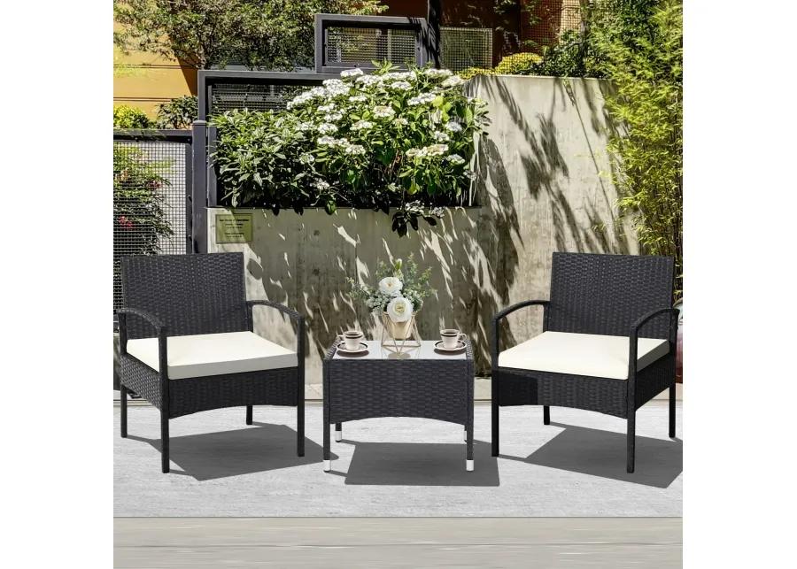 3 Pieces Patio Wicker Rattan Furniture Set with Cushion for Lawn Backyard