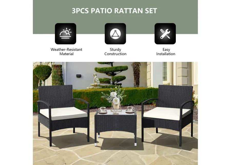 3 Pieces Patio Wicker Rattan Furniture Set with Cushion for Lawn Backyard