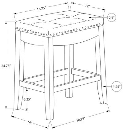 Monarch Specialties Bar Stool, Set Of 2, Counter Height, Saddle Seat, Kitchen, Wood, Pu Leather Look, Transitional