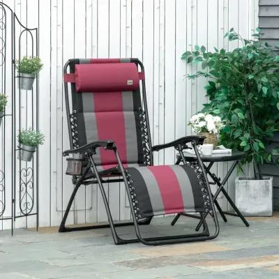 Red Outdoor Relaxer: Zero-Gravity Folding Recliner with Cupholder