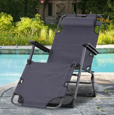 Patio Lounging Luxury: Folding Metal Sun Chair with Adjustable Footrest