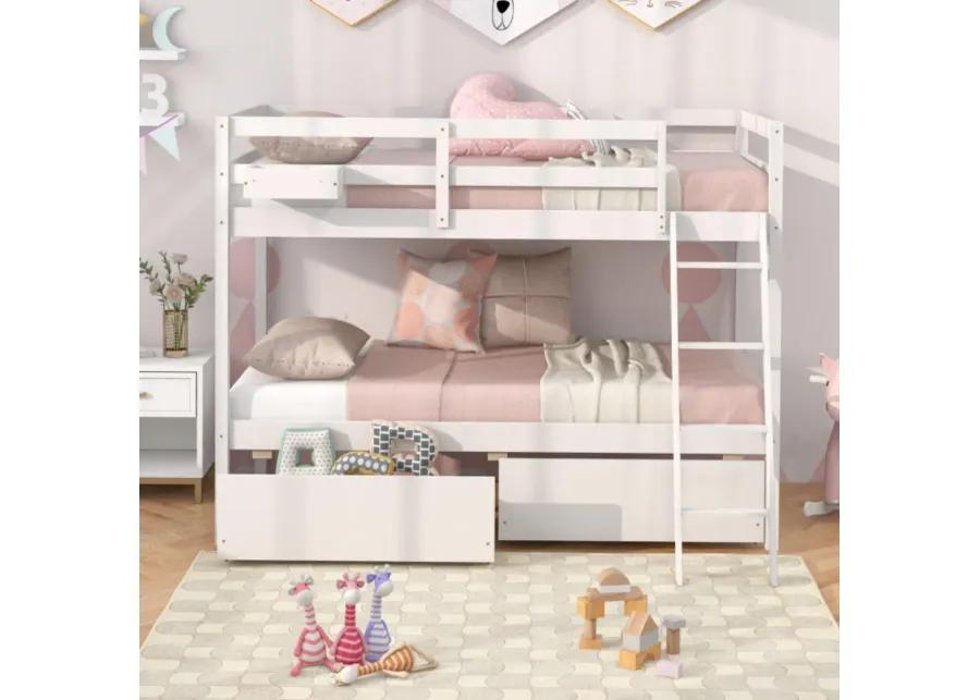 Hivvago Twin Over Twin Bunk Bed Wood Bed Frame with 2 Storage Drawers and Ladder