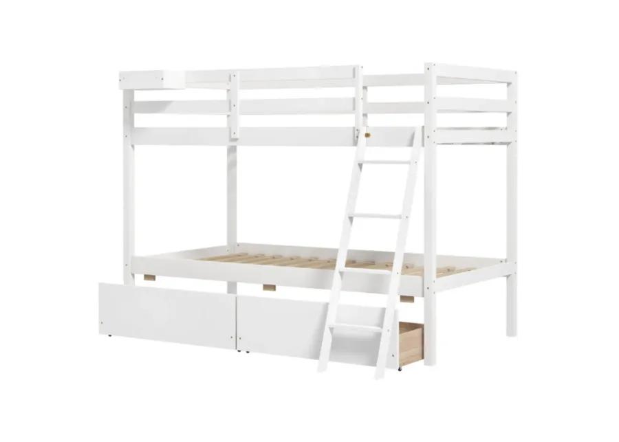 Hivvago Twin Over Twin Bunk Bed Wood Bed Frame with 2 Storage Drawers and Ladder