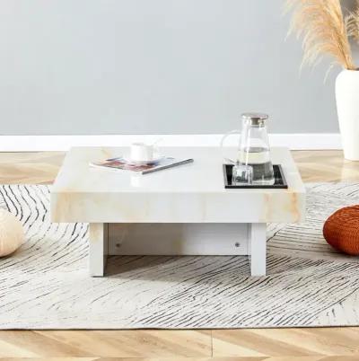 Elegant MDF Coffee Table with Marble Pattern, 31.4"x31.4"x12"