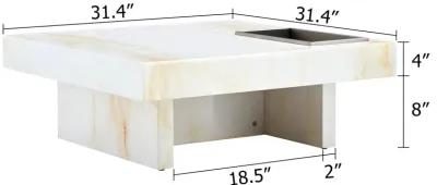 Elegant MDF Coffee Table with Marble Pattern, 31.4"x31.4"x12"