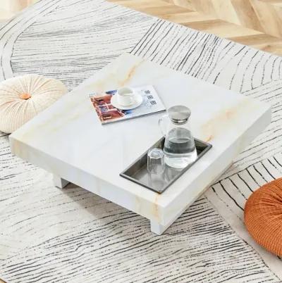 Elegant MDF Coffee Table with Marble Pattern, 31.4"x31.4"x12"