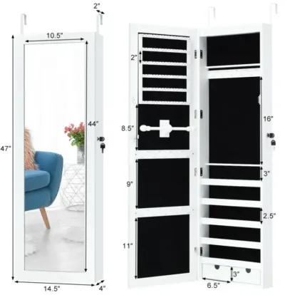 Hivvago Door Mounted Lockable Mirrored Jewelry Cabinet with LED Lights