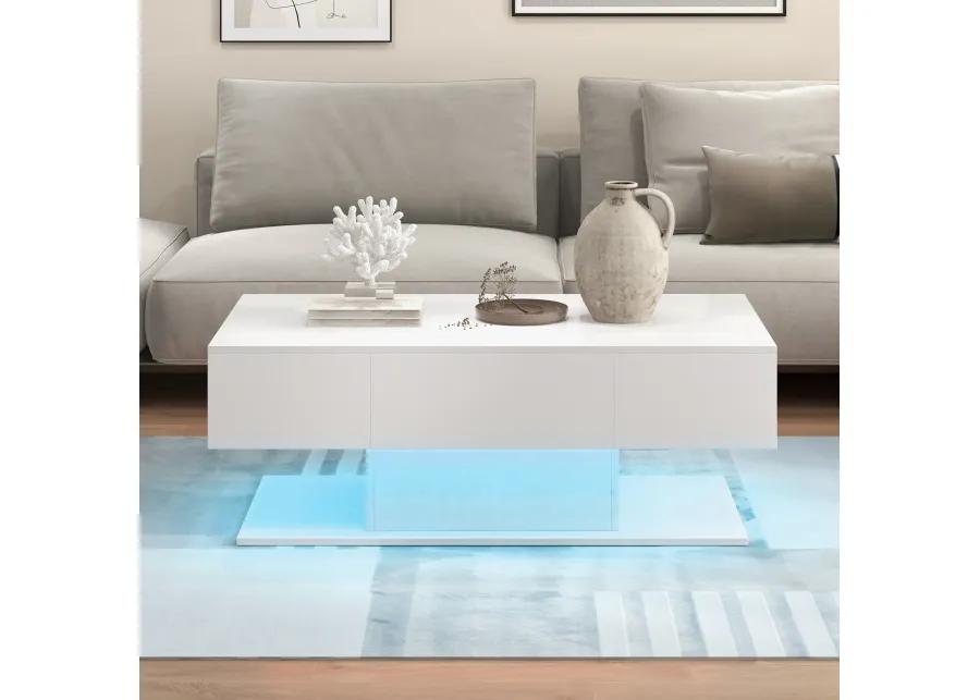 Modern LED Coffee Table with 20 Color LED Lights and 2 Storage Drawers