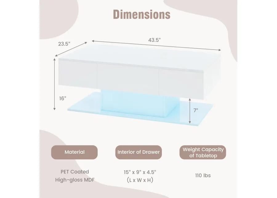 Modern LED Coffee Table with 20 Color LED Lights and 2 Storage Drawers