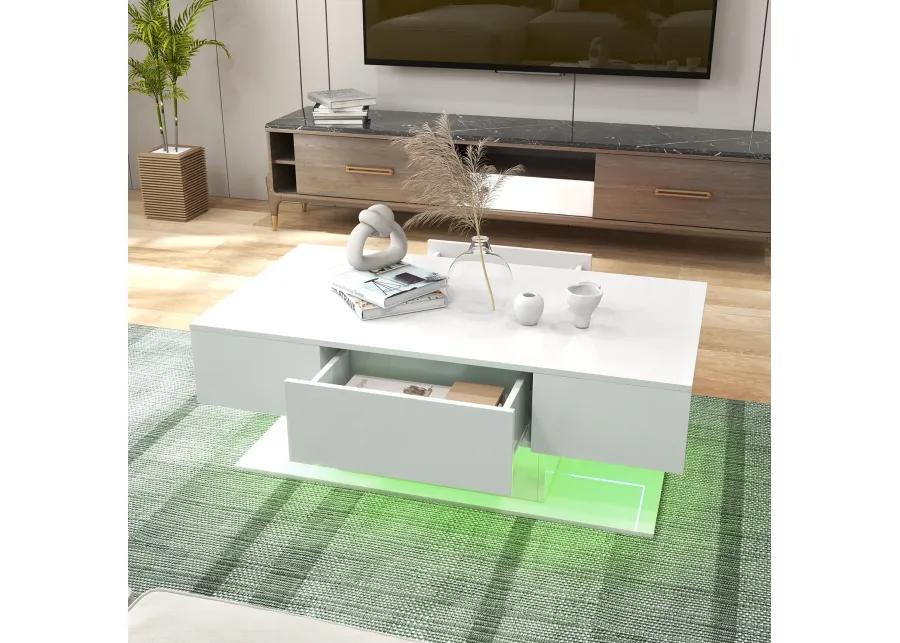 Modern LED Coffee Table with 20 Color LED Lights and 2 Storage Drawers