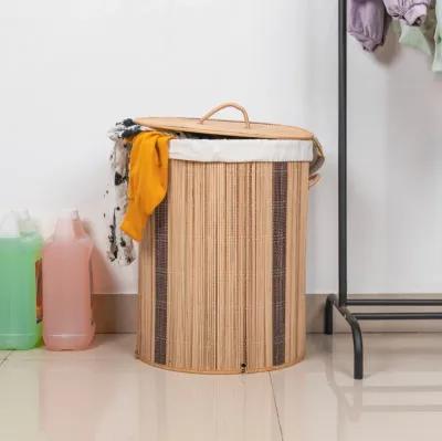 Round Coconut Stick Collapsible Waterproof Laundry Hamper with Lid and Handles for Organizer, Clothes, Toy Durable Folder Washing Bin for Easy Carrying