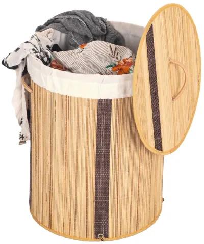 Round Coconut Stick Collapsible Waterproof Laundry Hamper with Lid and Handles for Organizer, Clothes, Toy Durable Folder Washing Bin for Easy Carrying