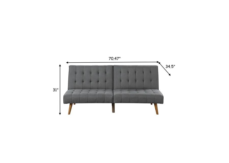 Ara 71 Inch Adjustable Futon Sofa Bed, Plush Cushioning, Tapered Legs, Gray - Benzara