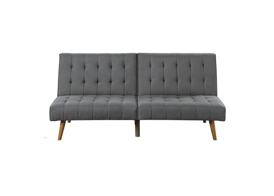 Ara 71 Inch Adjustable Futon Sofa Bed, Plush Cushioning, Tapered Legs, Gray - Benzara