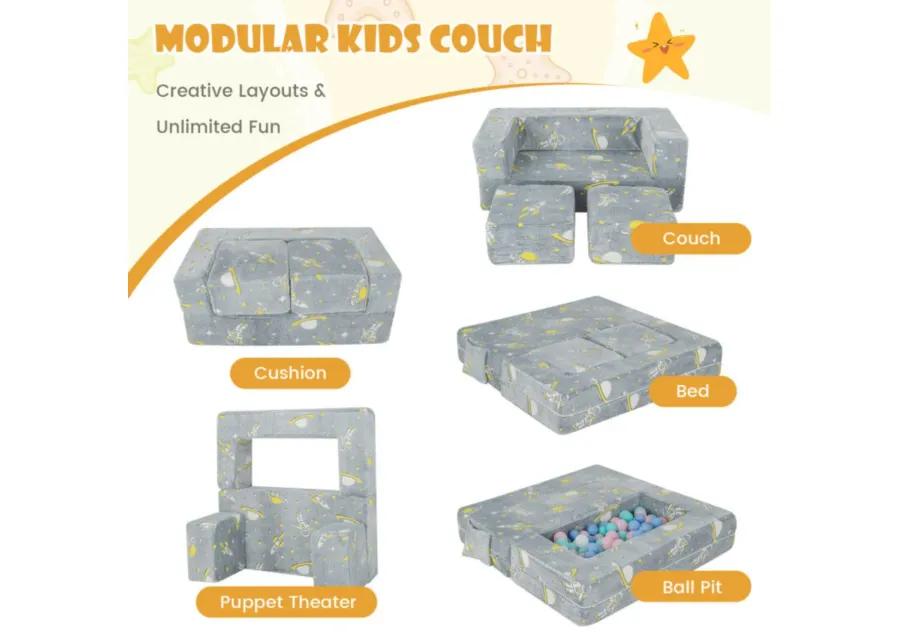 Hivvago Kids Play Sofa with Ottoman and Removable & Machine Washable Cover-Gray