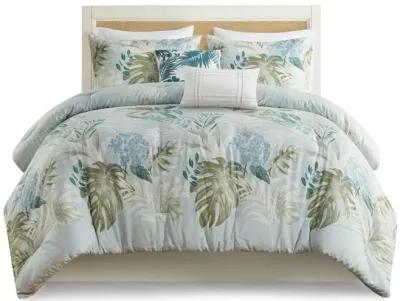 Gracie Mills Romero Coastal Haven 6-Piece Oversized Cotton Comforter Set with Throw Pillow